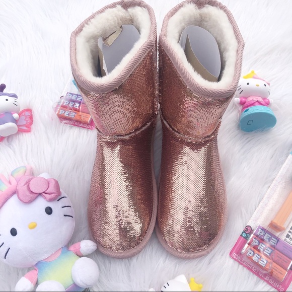 Women’s Pink sequin and faux fur boots - Picture 3 of 8